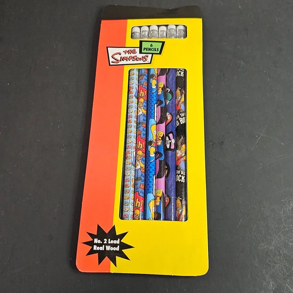 New 2007 Simpsons Pencils- 6 Pack Novelty No. 2 Lead Real Wood Pencils Homer